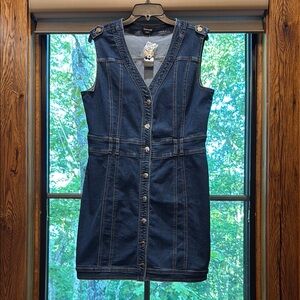 bebe Dark Blue Denim Button-Front Mini Dress